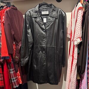 Wilsons Leather Classic Black Leather Trench Coat